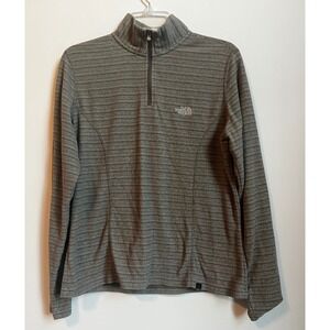 The North Face Womens Quarter‎ Zip Pullover Fleece Jacket Gray Striped S/M